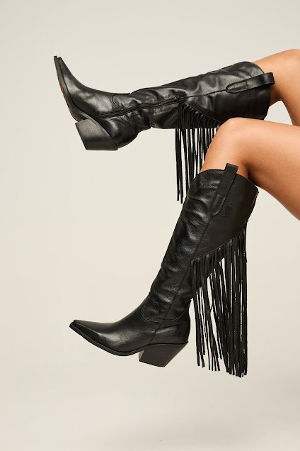 bota fleco negras caña alta