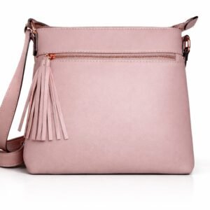 bandolera mujer cuero vegano color rosa empolvado diseño minimal Vonna Chic