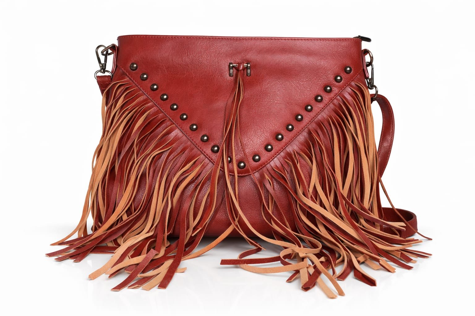 cartera bandolera mujer flecos simil cuero negro rojo estilo boho Vonna Chic