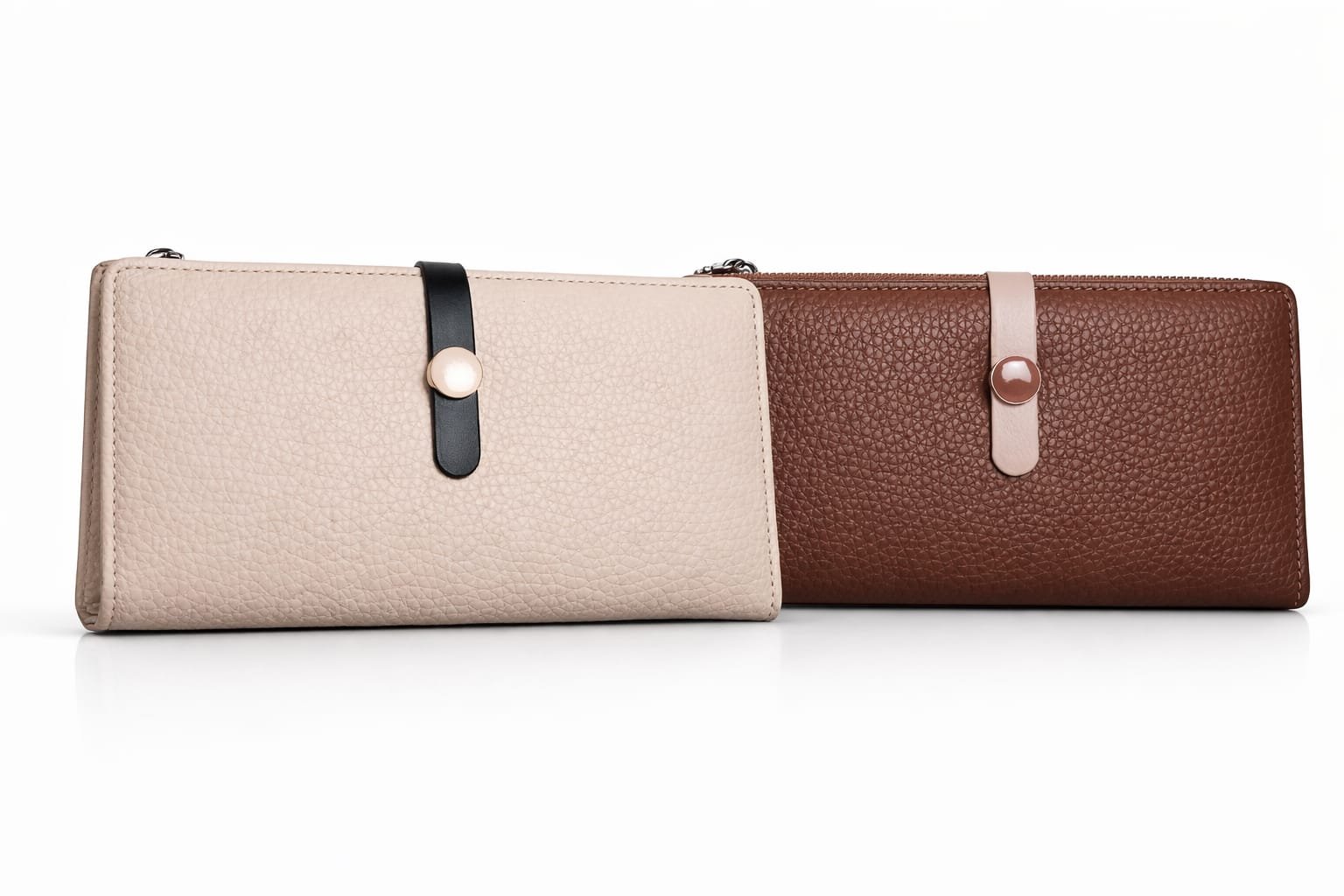 billetera mujer eco cuero beige marrón diseño minimal billetera larga Vonna Chic
