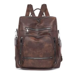 mochila mujer símil cuero color chocolate con compartimentos y cierres Vonna Chic